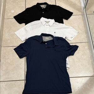 Volcom Men's Polo Shirt Set - Black, White, and Navy Bundle of 3